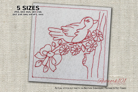 Cute Bird on Blossom Branch Embroidery