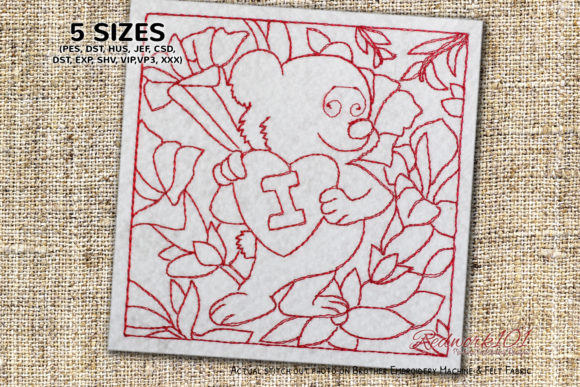 Cute Teddy Bear Holding a Big Red Heart Embroidery