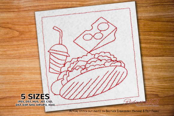 Humberger with Hot Dog and Drink Embroidery
